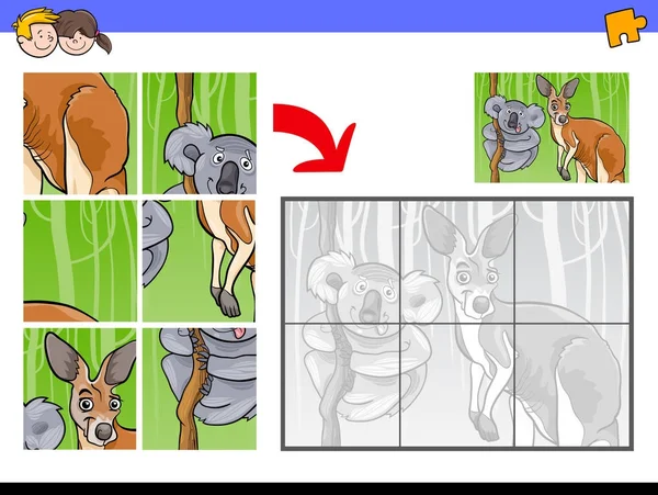 Teka-teki jigsaw dengan karakter hewan - Stok Vektor