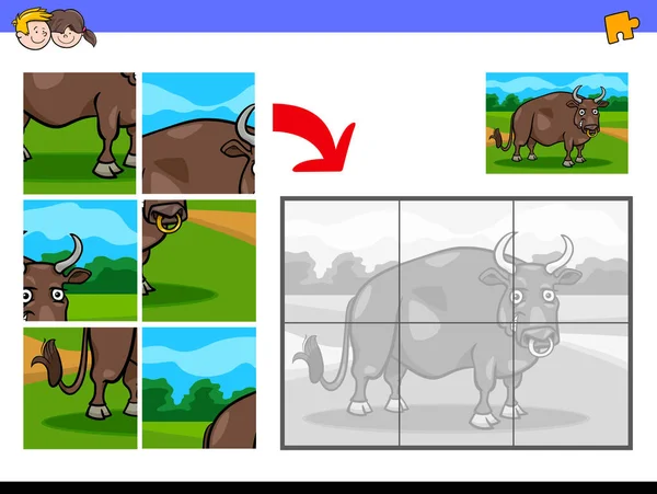 Jigsaw puzzles with bull farm animal — Stock Vector