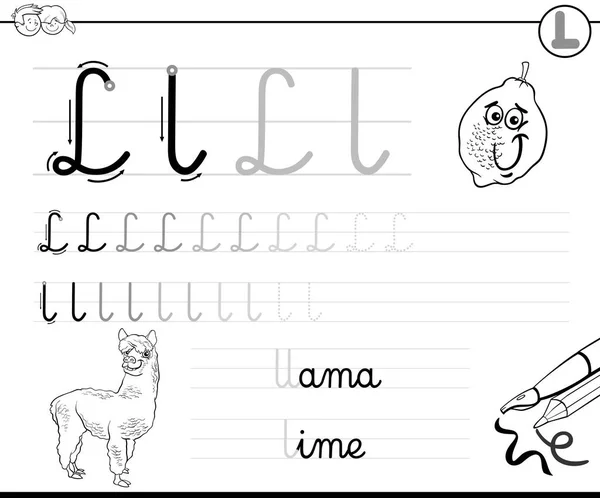 Leren schrijven letter L werkmap voor kinderen — Stockvector