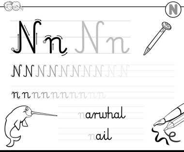 learn to write letter N workbook for kids clipart