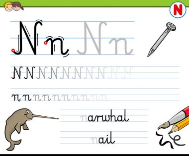 N harfi çalışma sayfası çocuklar için yazmak için nasıl