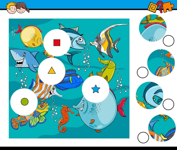 Abbinare pezzi puzzle con animali di pesce — Vettoriale Stock
