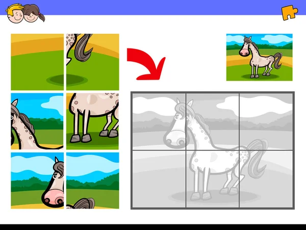 ปริศนาจิ๊กซอว์กับสัตว์ฟาร์มม้า — ภาพเวกเตอร์สต็อก