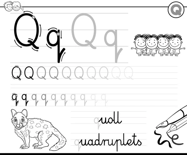 Naučte se psát písmeno Q sešitu pro děti — Stockový vektor