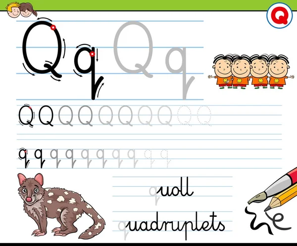 Jak psát velké písmeno Q listu pro děti — Stockový vektor