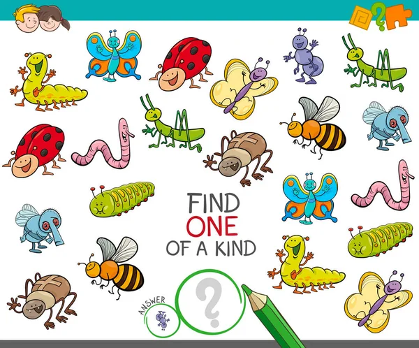 One of a kind game with insect animals — Stock Vector