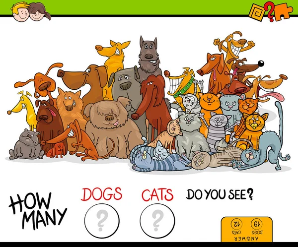 Cuántos perros y gatos juego educativo — Vector de stock