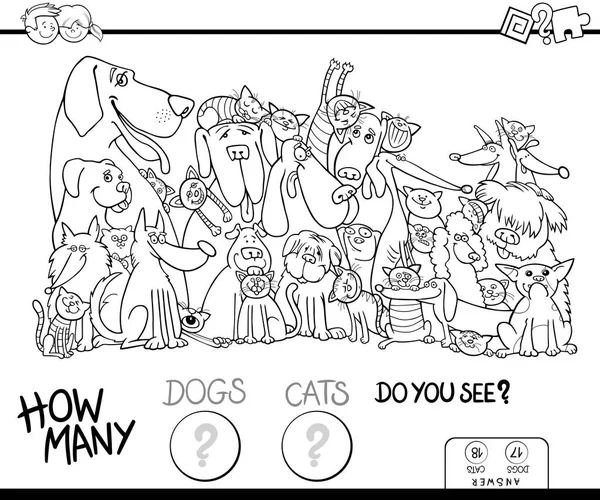 Quantos cães e gatos livro de colorir — Vetor de Stock