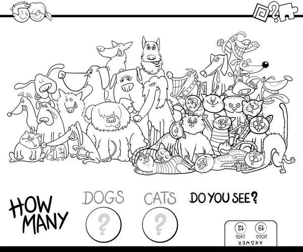 Wie viele Hunde und Katzen Spiel Farbbuch — Stockvektor