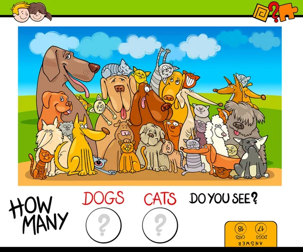 Cuántos perros y gatos contando juego — Vector de stock