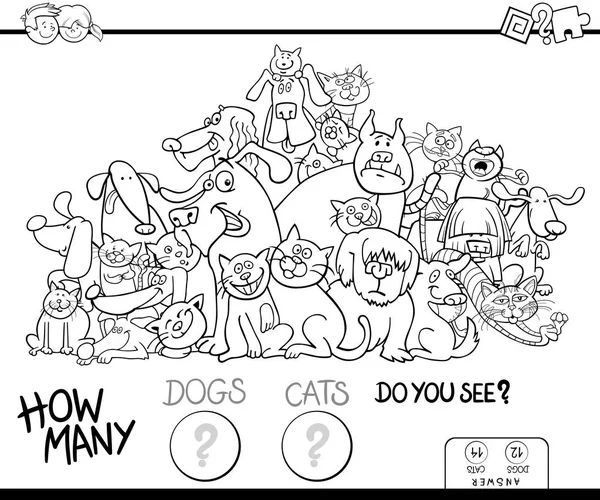 Zählen von Katzen und Hunden Spiel Farbbuch — Stockvektor