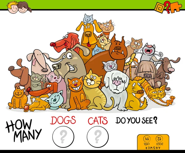 Contagem de gatos e cães atividade jogo — Vetor de Stock