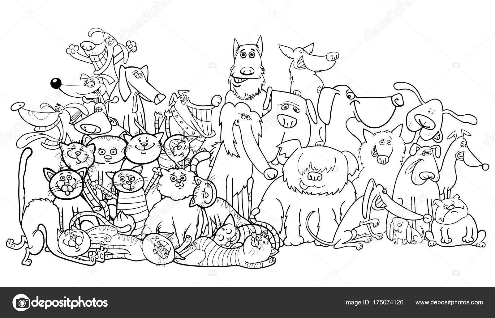 Feliz grupo de gatos desenhos animados para colorir livro imagem vetorial  de izakowski© 19167219