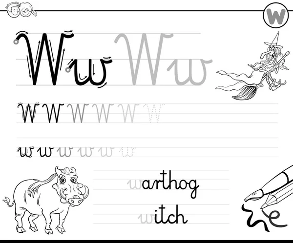 Aprender a escribir letra W cuaderno de trabajo para niños — Vector de stock