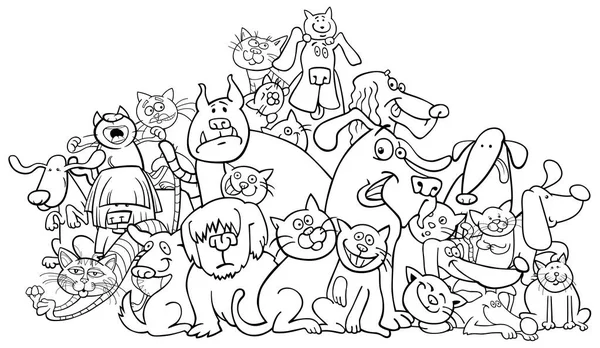 Dibujos animados perro y gatos para colorear libro — Vector de stock