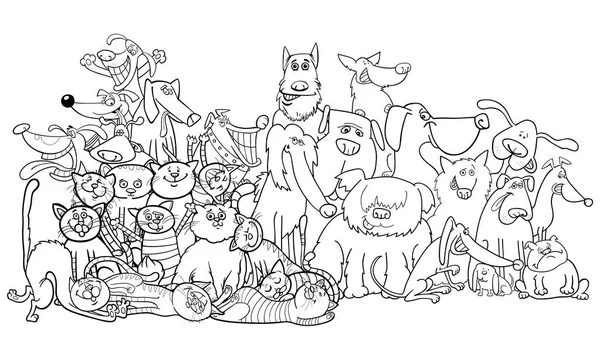 Cartoon dog and cats group coloring book — Stock Vector