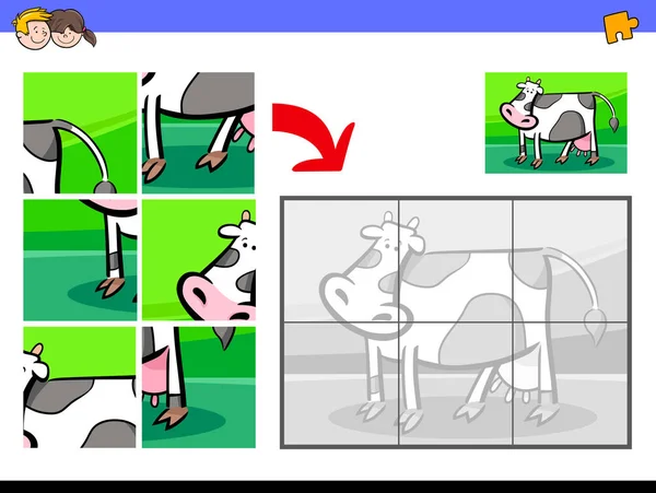 Teka-teki jigsaw dengan peternakan sapi susu hewan - Stok Vektor
