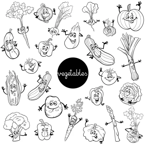 Personnages de légumes de dessin animé jeu livre de couleur — Image vectorielle