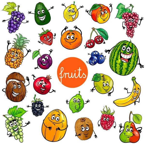Coleção de personagens de frutas desenhos animados —  Vetores de Stock
