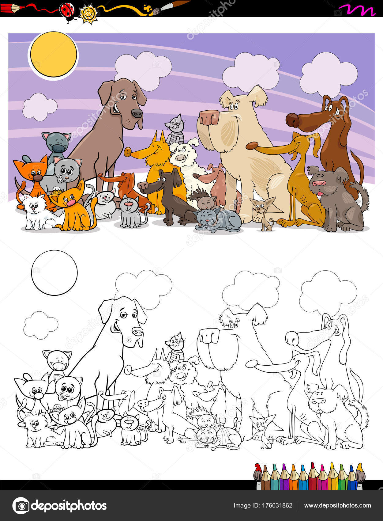 Caratteri di cani e gatti libro da colorare — Vettoriale Stock