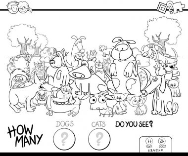 Kediler ve köpekler boyama kitabı sayma