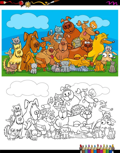 Cães e gatos personagens livro de colorir — Vetor de Stock