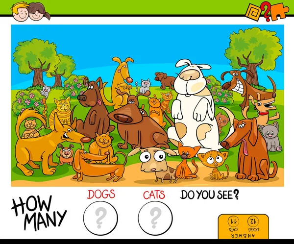 Contar gatos y perros juego educativo — Archivo Imágenes Vectoriales