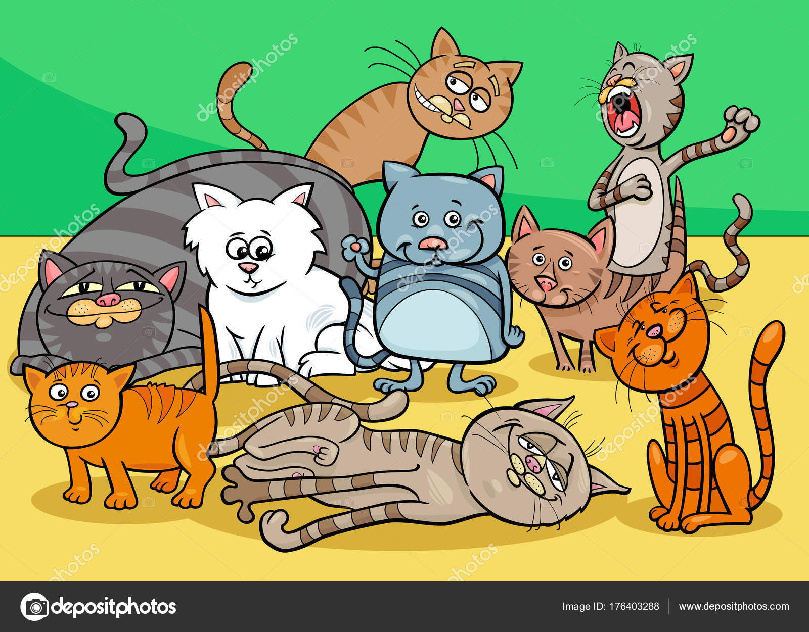 Três Gatos De Desenho Animado Ilustração do Vetor - Ilustração de