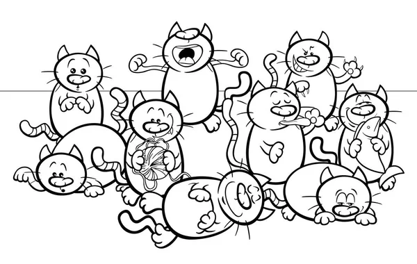 Смешные кошки мультфильм иллюстрации цветной книги — стоковый вектор