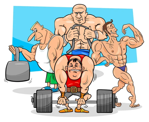 Αθλητές στο γυμναστήριο καρτούν εικονογράφηση — Διανυσματικό Αρχείο