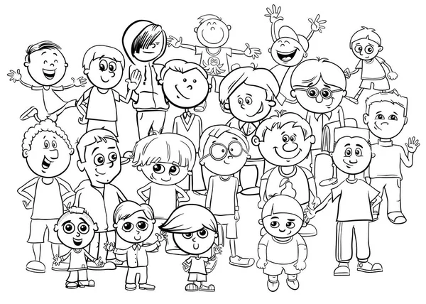 Garoto menino personagens grupo banda desenhada livro de cores — Vetor de Stock