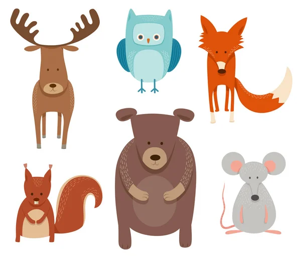 Lindo dibujos animados animales personajes conjunto — Vector de stock