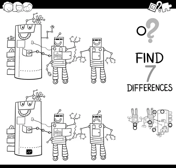 Differences with robot characters color book — Stock Vector