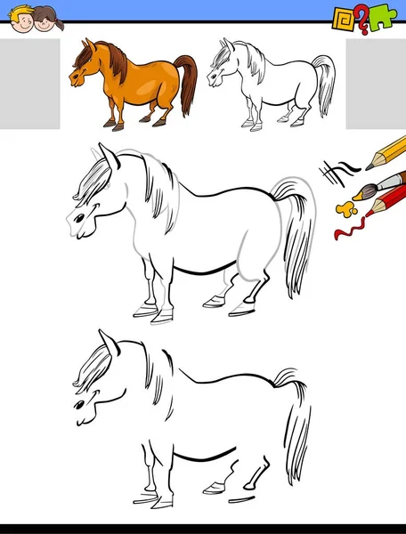 Actividad de dibujo y coloración con caballo o pony — Archivo Imágenes Vectoriales