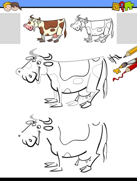 Rysowanie i kolorowanie aktywności z krowy dojarz — Wektor stockowy