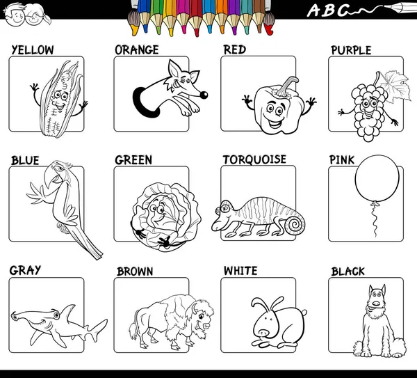 Basic colors educational worksheet for coloring — Stock Vector