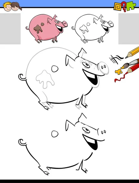 Actividad de dibujo y coloración con carácter de cerdo — Archivo Imágenes Vectoriales