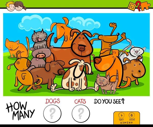 Contar gatos y perros actividad educativa juego — Archivo Imágenes Vectoriales