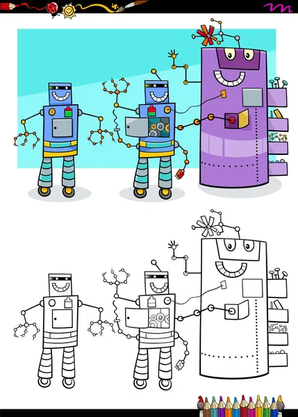 Robots fantasy tekens groep coloring boek — Stockvector