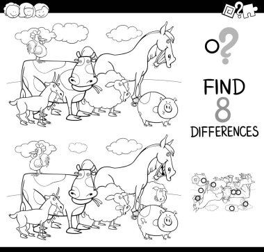 çiftlik hayvanları renkli kitap ile farklılıklar oyunu