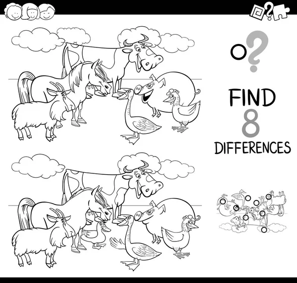 Differences activity with farm animals color book — Stock Vector