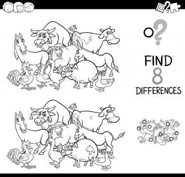 çiftlik hayvanları boyama ile farklılıklar oyunu