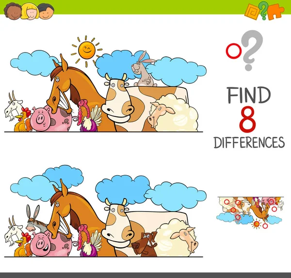 与农场动物群体的差异游戏 — 图库矢量图片