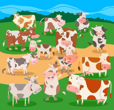 İnekler çiftlik hayvan karakter grubu sürüsü