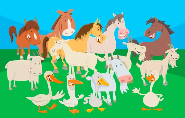 Bonito fazenda animal desenhos animados personagens grupo — Vetor de Stock