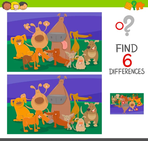 Trouver les différences avec les personnages de dessins animés chiens — Image vectorielle