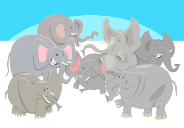 Çizgi film filler hayvan karakter grubu — Stok Vektör