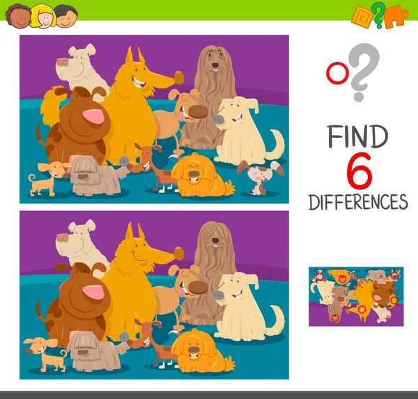 Encontrar diferencias juego de dibujos animados con perros — Vector de stock