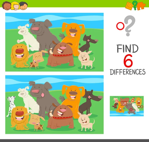 Diferenças jogo de atividade com cães de desenhos animados — Vetor de Stock