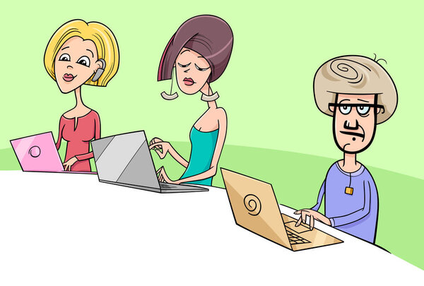 people working on notebooks cartoon illustration